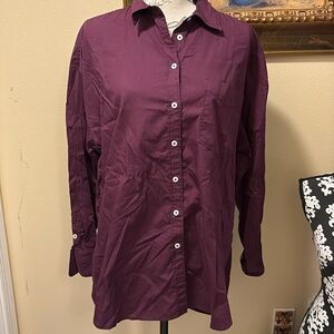🍷Anthropologie Maeve Blue Button Down Long Sleeve Split rounded hem Shirt